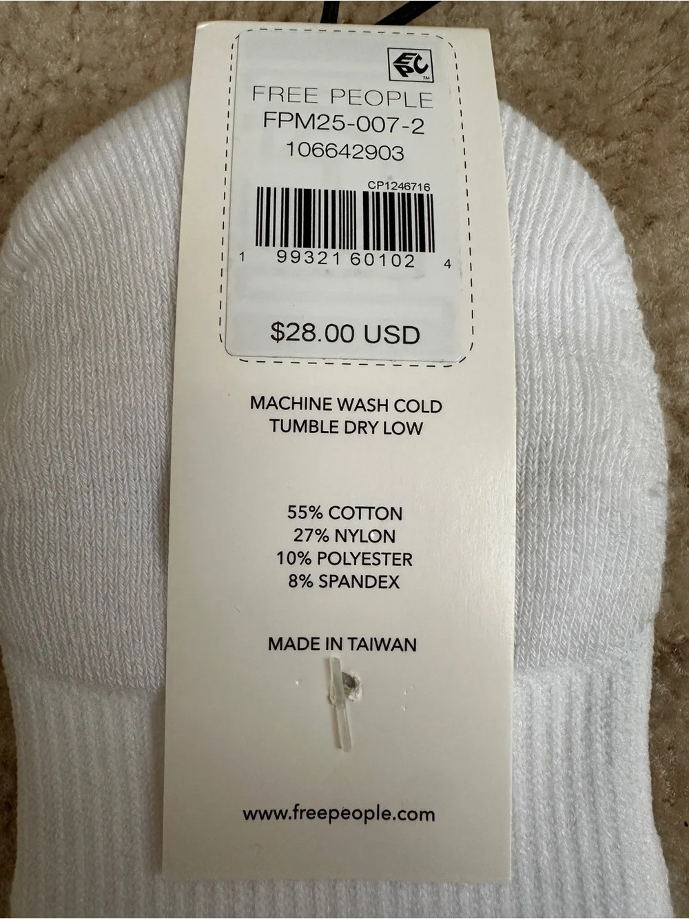 FP Movement by Free People Ankle Sock 2-Pack - Black & White with Green Trim